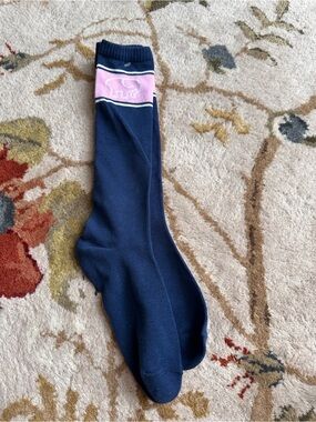 Ivory Ella Women’s Navy Knee-High Socks with Pink Accent Band NEW